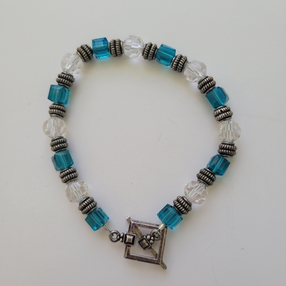 Vintage Bracelet Silver Plated Toggle Clasp Crystal Beads Jewelry 7 3/4" - Picture 5 of 7